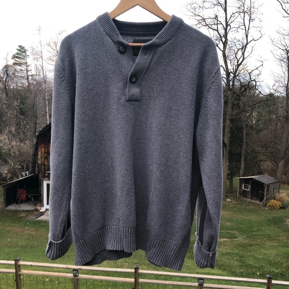 Eddie Bauer Other - Vintage Eddie Bauer Henley Cotton Sweater - Grey - 1/4 button down - XL